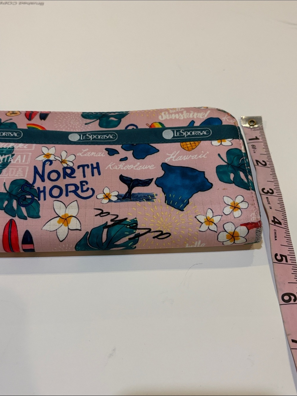 LeSportsac Pink Tropical Print Zip Wallet with Teal and Navy Accents - Picture 5 of 8